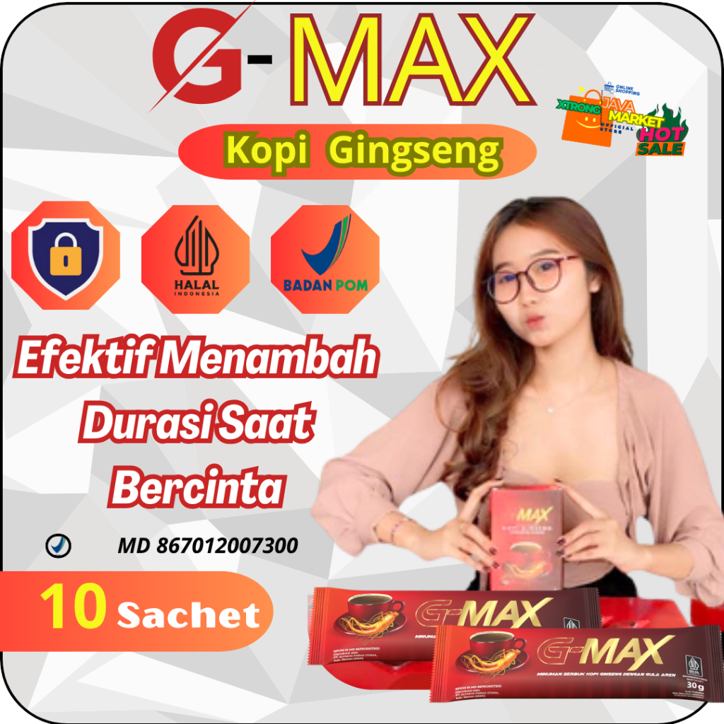 

GMAX - Kopi Gingseng Stamina Pria 1 Box isi 10 sachet Original Berkualitas BPOM HALAL