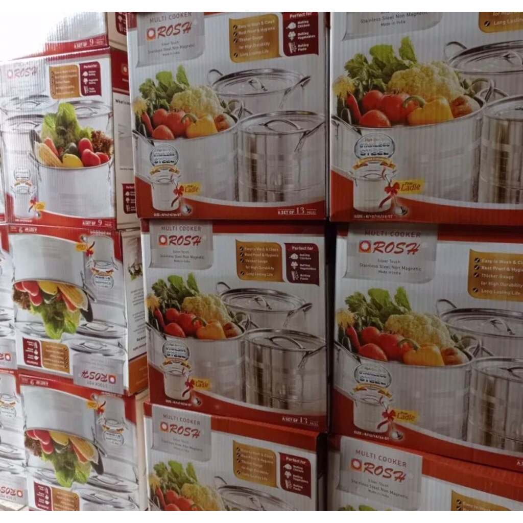 panci kukus bersarang Rosh set susun 4 stainles steel dari India 8 Qity 12 Qity 16 Qity 20 Qity