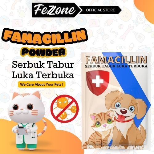 FAMACILIN Serbuk Tabur Obat Luka Infeksi untuk Kucing Solusi Luka Bernanah dan Infeksi Kulit Hentika