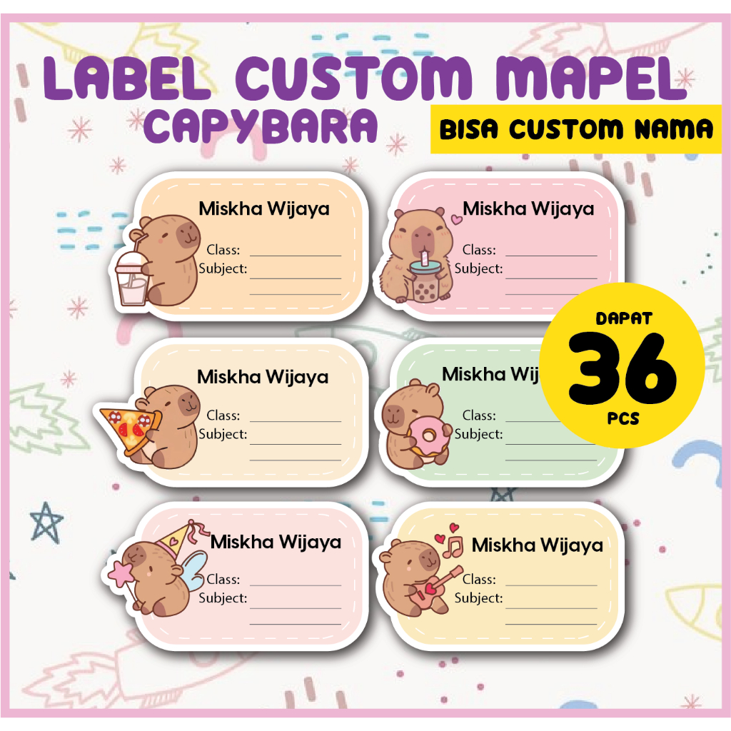 

Stiker Nama Buku Sekolah Motif CAPYBARA - Custom Mapel & Nama Anak Lucu dan Unik