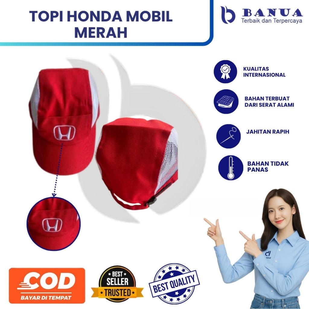 Topi Honda Mobil Merah | Topi Mekanik Honda Mobil | Topi Honda Mobil | Topi Bengkel Mobil Merah