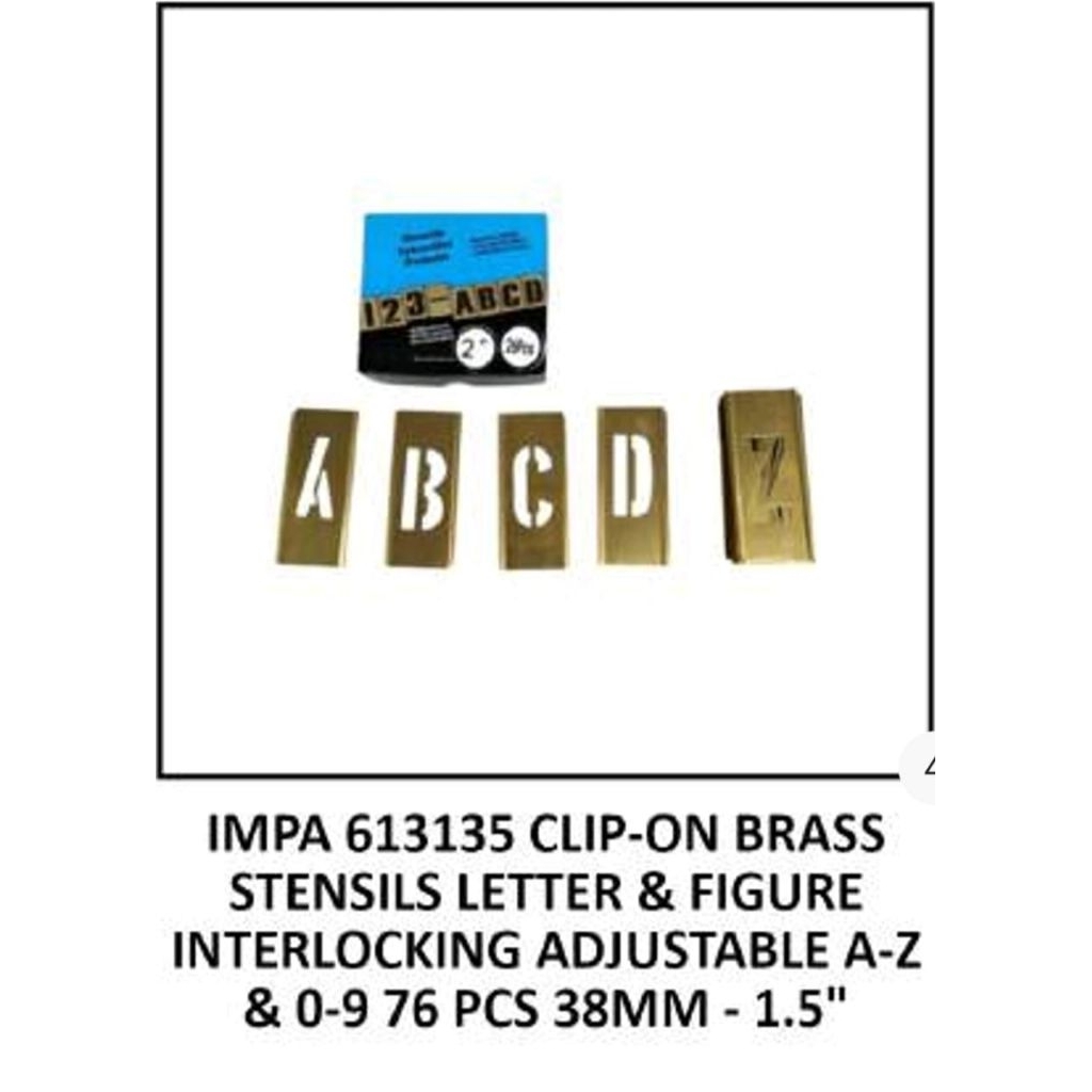 

impa 613135 clip on brass stensil letter and figura