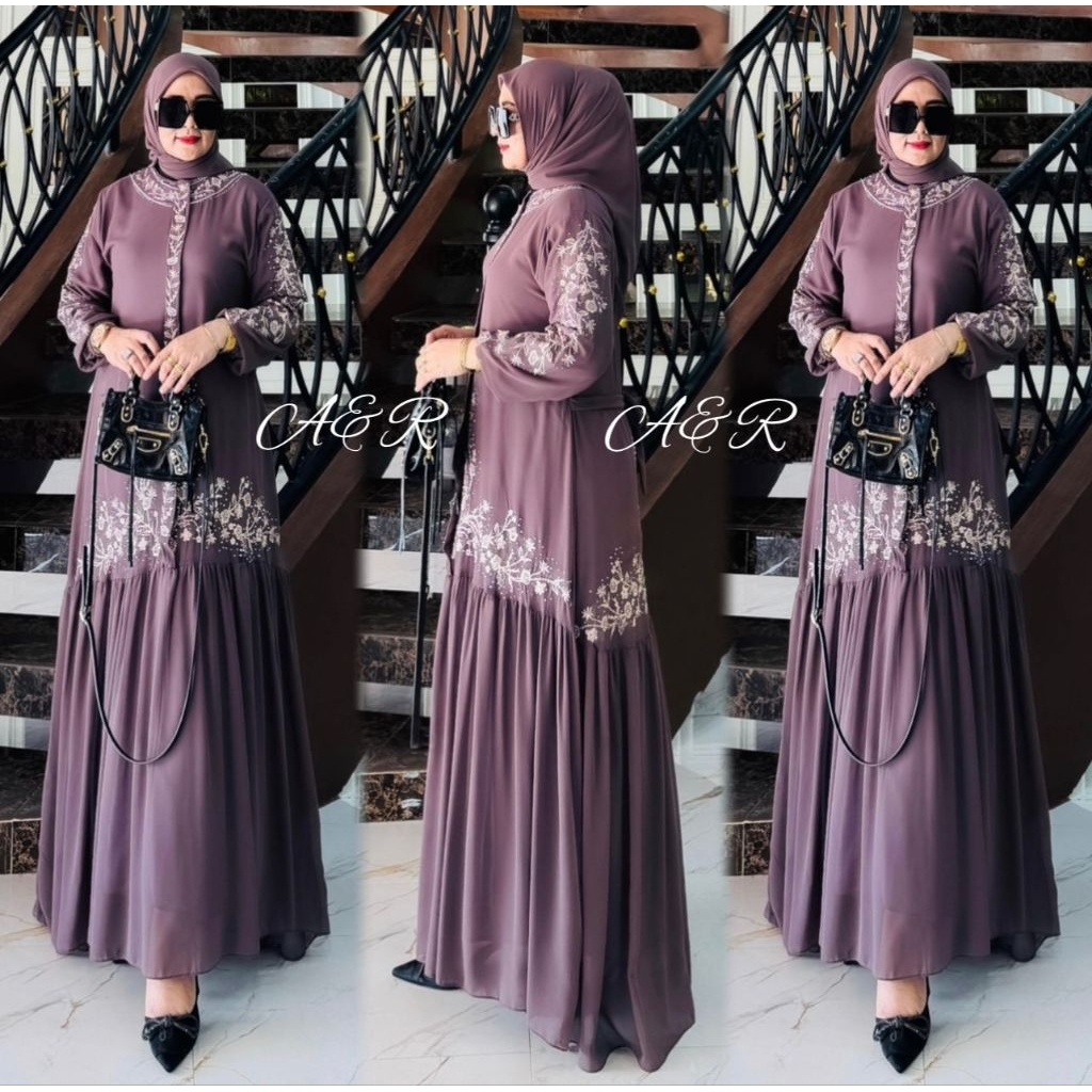 Zifa Fashion || Cod || Shanum Dress+Hijab || Gamis Set Cruty Bordir Aksen Payet Tabur Mewah || Ready