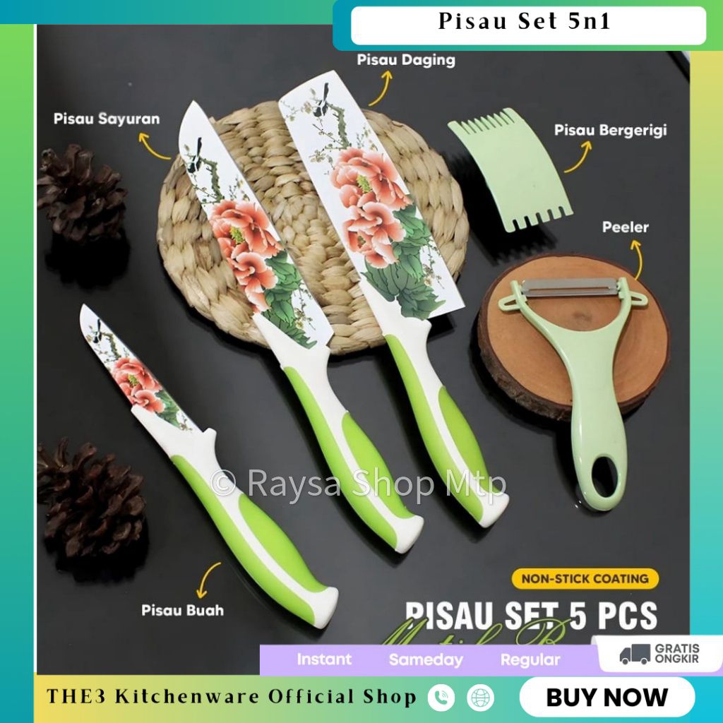 SET PISAU DAPUR 5IN1 MOTIF BUNGA LOYAL BOSQUE / KNIFE SET / PISAU SERBAGUNA / PISAU SET / PISAU ANTI