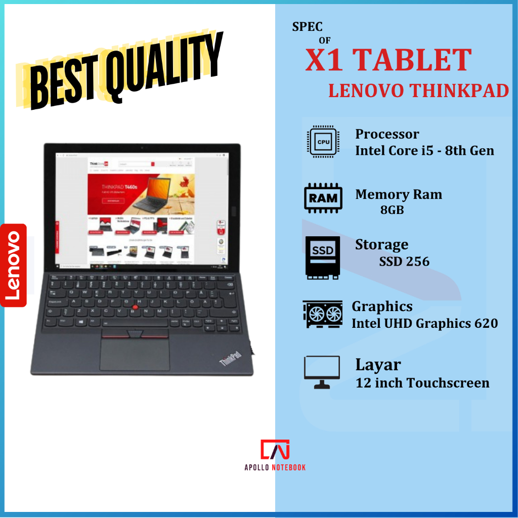 Laptop Lenovo Thinkpad X1 Tablet 2 in 1 Core i5 Gen 8 | Ram 8GB | SSD 256GB | Murah  Second  Bergara