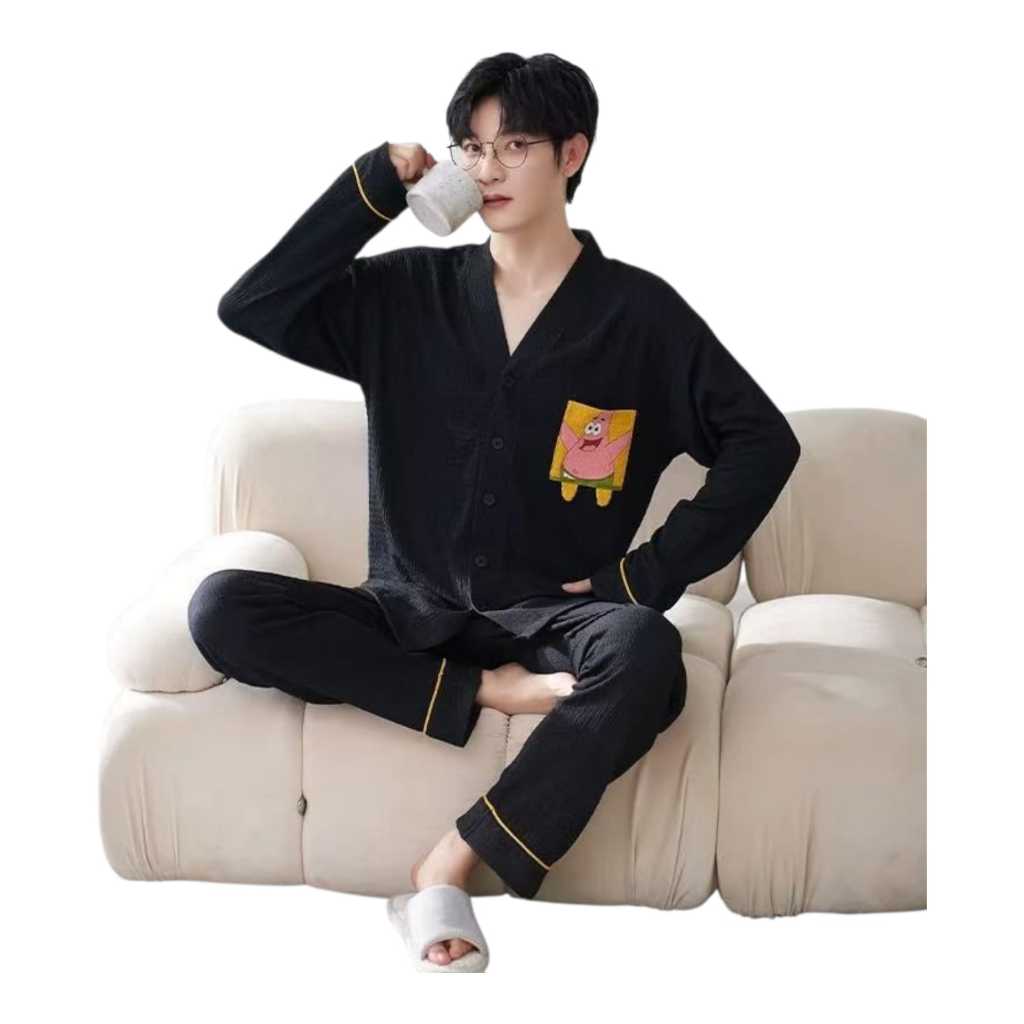 Piyama cowok / pria dewasa pp bahan kaos  tebal baju tidur cowok lengan panjang celana panjang