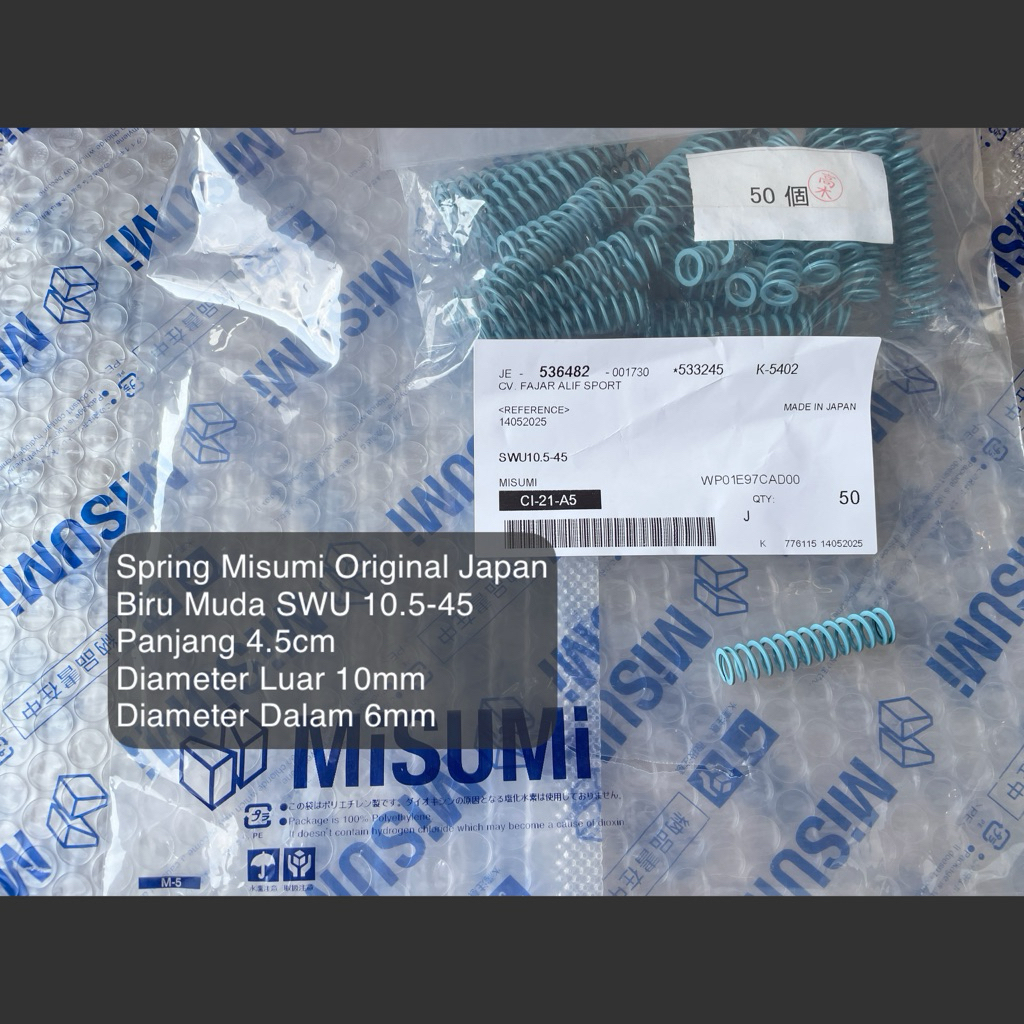 Per Valve pcp  Spring Misumi Original Japan Biru Muda SWU 10.5-45 Diameter Luar 10mm - Panjang 4.5cm