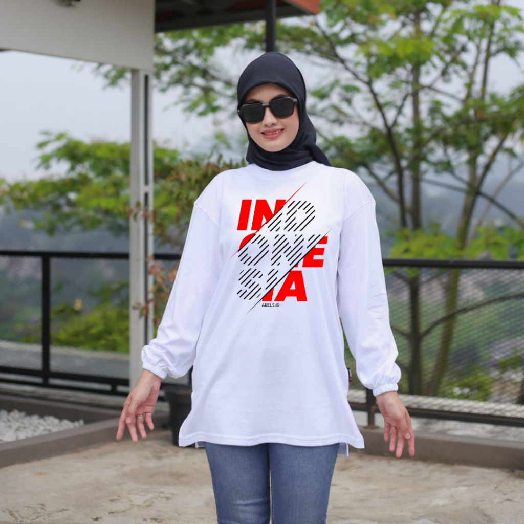 KAOS OVERSIZE WANITA LENGAN PANJANG TERBARU JUMBO KASO MERAH PUTIH KAOS ADEM LENGAN KARET