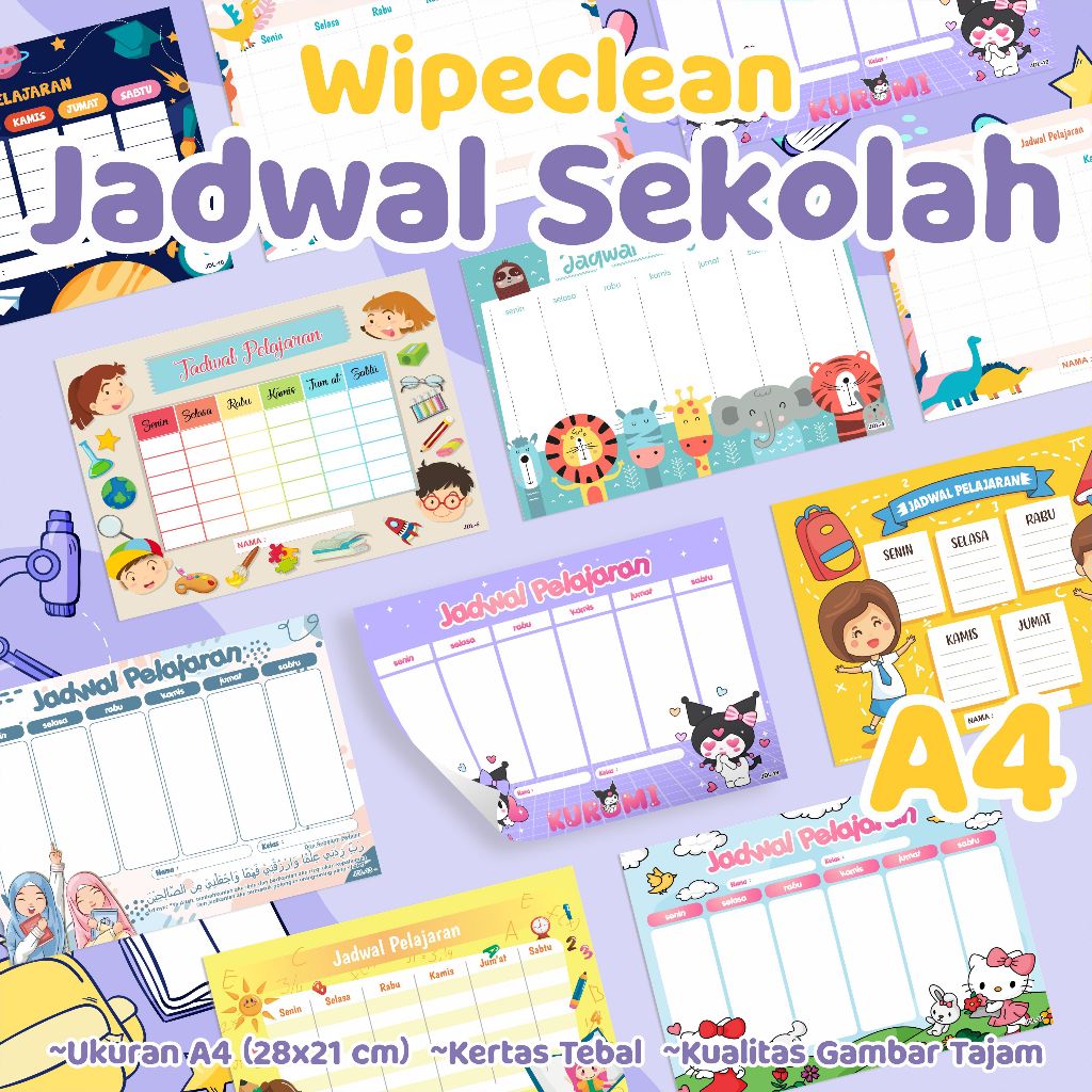 Poster wipe and clean - poster jadwal pelajaran wipeclean - poster azkafun