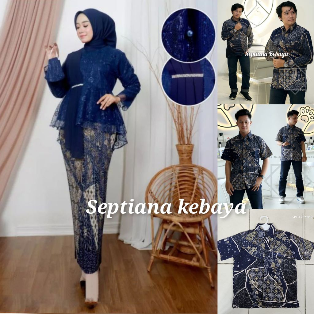 sk - New model kebaya  couple  batik as navy / terbaru  batik couple  kebaya warna navy / kebaya  tu