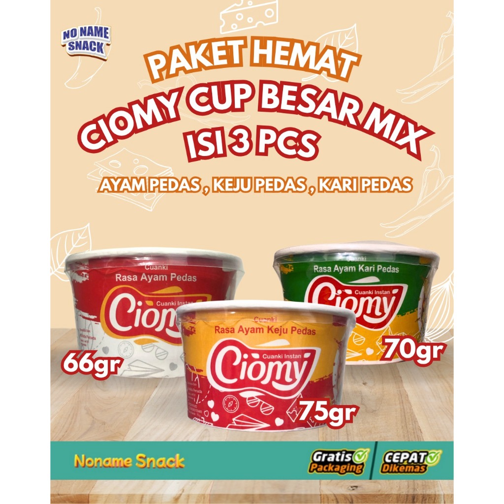 

Paket Hemat Ciomy Cuanki Cup Besar Mix isi 3 Ayam Keju Kari Pedas Cuanki Halal Non MSG