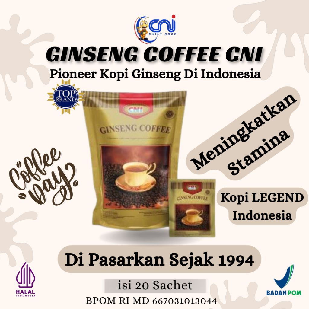 

CNI Kopi Ginseng Original 20 Sachet Meningkatkan Stamina Dan Fokus Aman Di Lambung - Coffee CNI