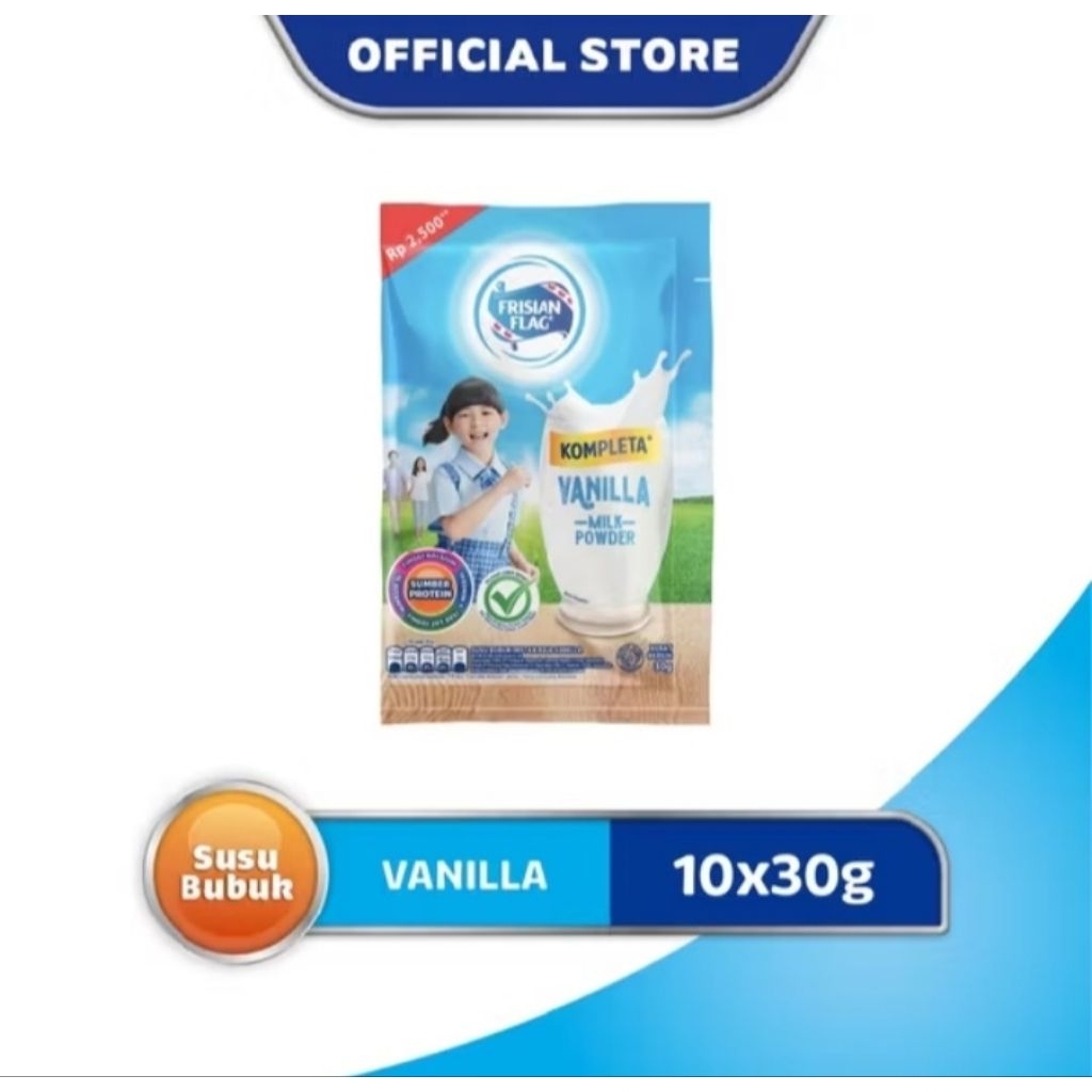 

Frisian Flag Susu Bubuk Kompleta Vanilla Sachet 30 gr x 10 pcs