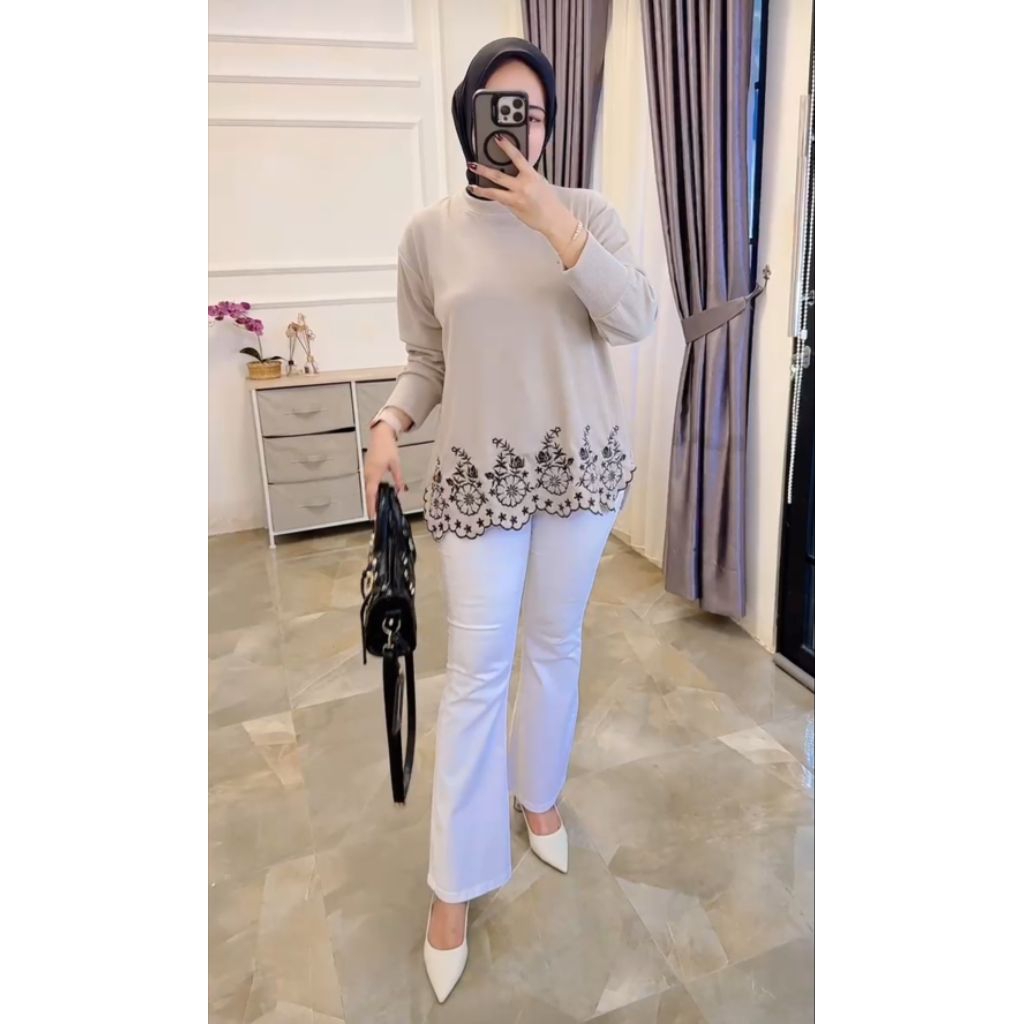 atasan blus wanita kaos knit rajut import bordir cantik