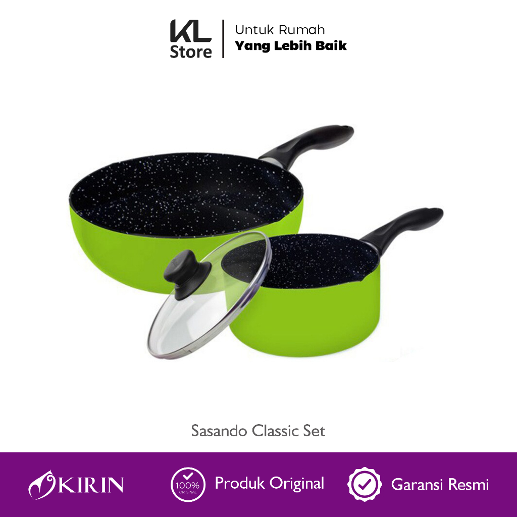 KIRIN SASANDO SERIES Classic Set / Wajan Anti Lengket / Wajan dengan Penutup Kaca