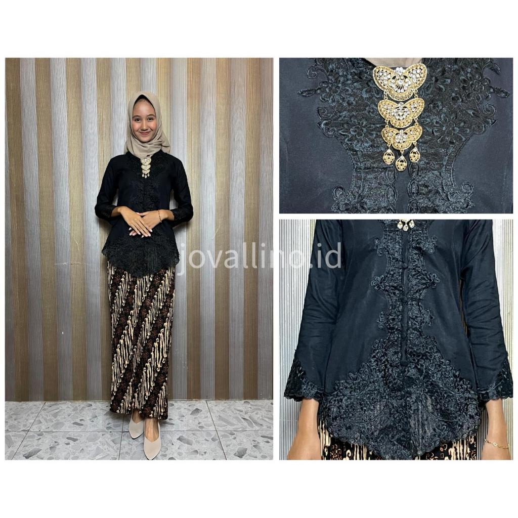 KEBAYA HITAM ENCIM KATUN BORDIR Kebaya Encim Bordir Polos Lengan Panjang Modern Terbaru