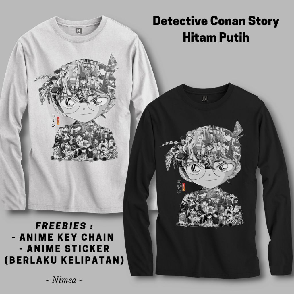Kaos Lengan Panjang Anime Detective Conan Story Hitam Putih - Shopartonline