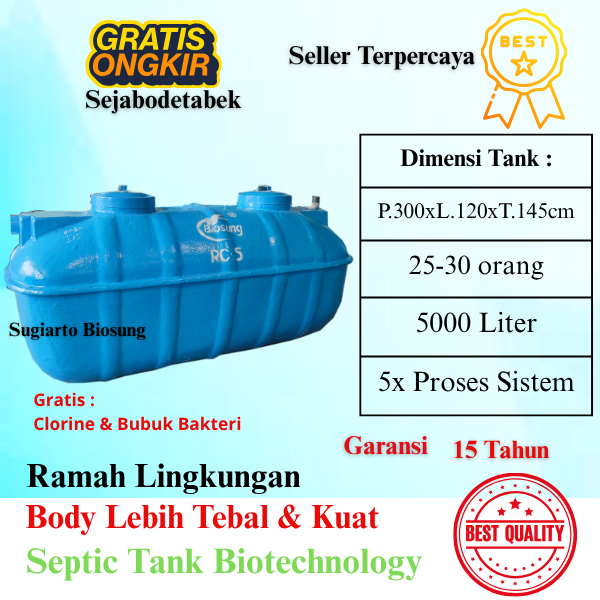 Septic tank biotech 5000 Liter, septic tank biosung RC 5 KAPAITAS 30 ORANG