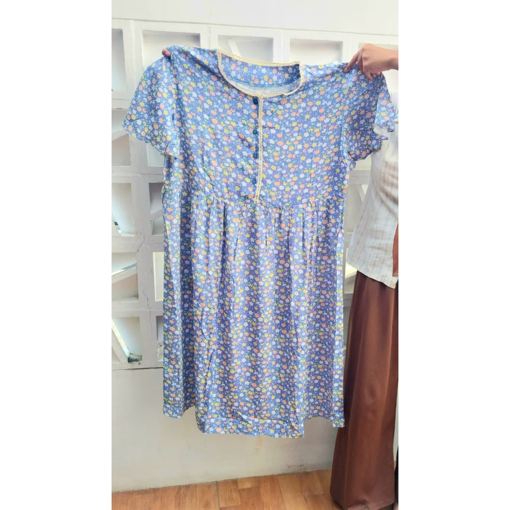 MUDA Dress Polkadot Warna Biru Muda Dress Daster Wanita Busui Friendly LD fit to 130