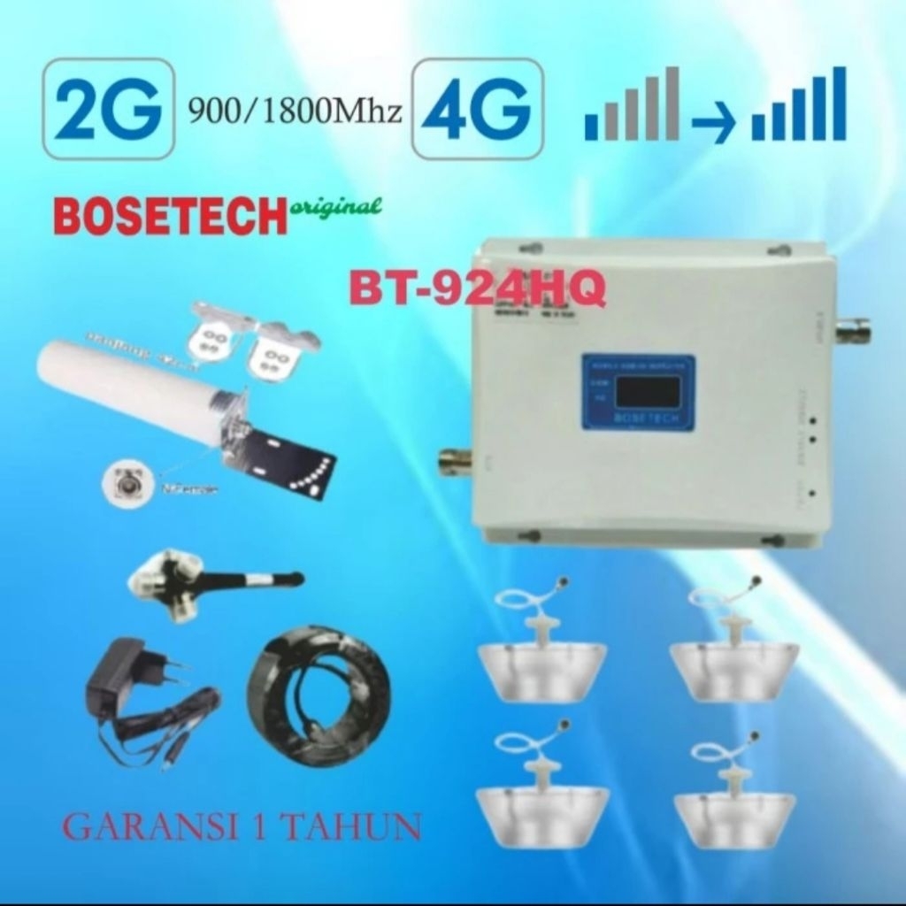 BOSETECH BT-924HQ Repeater GSM 4 Way Penguat Sinyal Hp LTE 4G 2G Signal Booster Antena Omni Tabung O