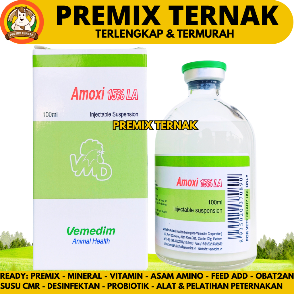 AMOXI 15% LA 100ML VEMEDIM - Obat Hewan Antibiotik Long Acting Hewan Like Betamox LA