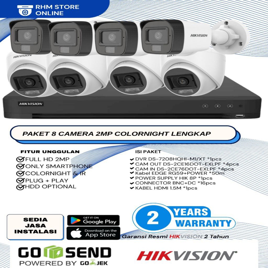 PAKET CCTV HIKVSION 8 CAMERA COLORVU LENGKAP HDD 1TB