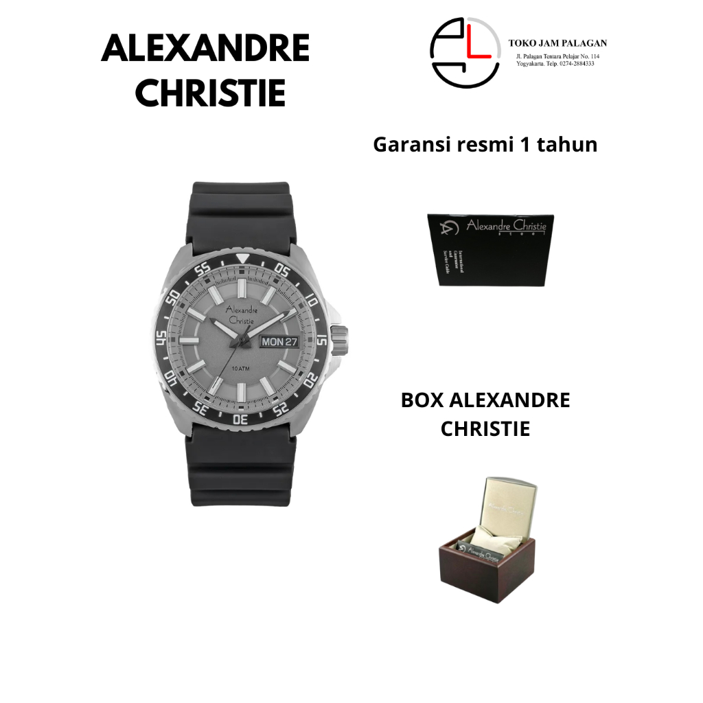 Alexandre Christie AC 6541 ME RSSGR Men Grey Dial Black Rubber Strap