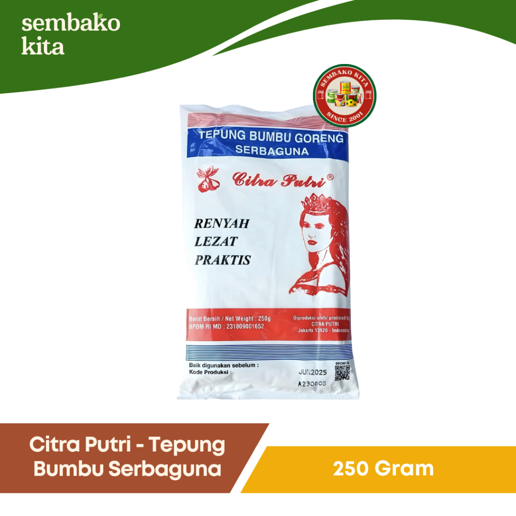 

Citra Putri - Tepung Citra Putri / Tepung Bumbu Goreng Ayam Serbaguna 250gr HALAL
