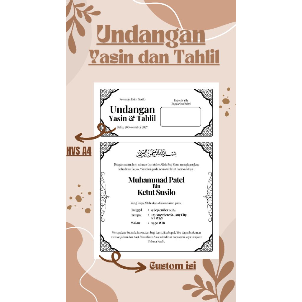 

Undangan yasin dan tahlil/isi custom/murah/A4