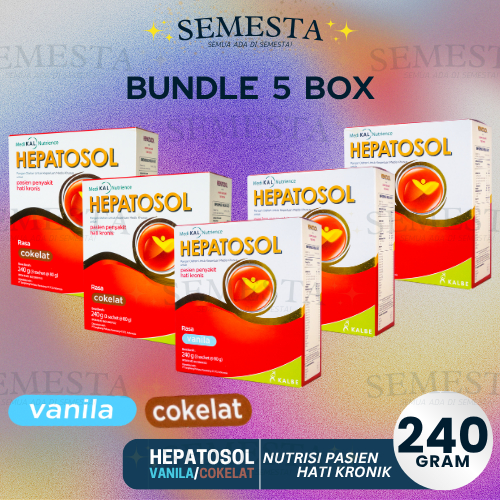 

Bundle 5 Box – Hepatosol Rasa Vanila / Cokelat | Berat 240 gr | Nutrisi Pasien Hati Kronik