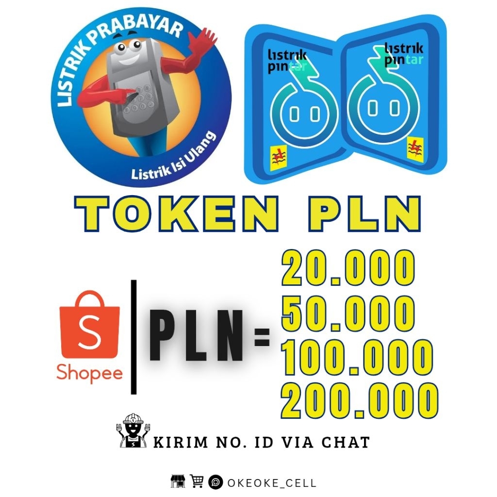 TOKEN PLN - TOKEN LISTRIK PROMO, Termurah di SHOPEE Nominal 20.000, 50.000, 100.000, 200.000.