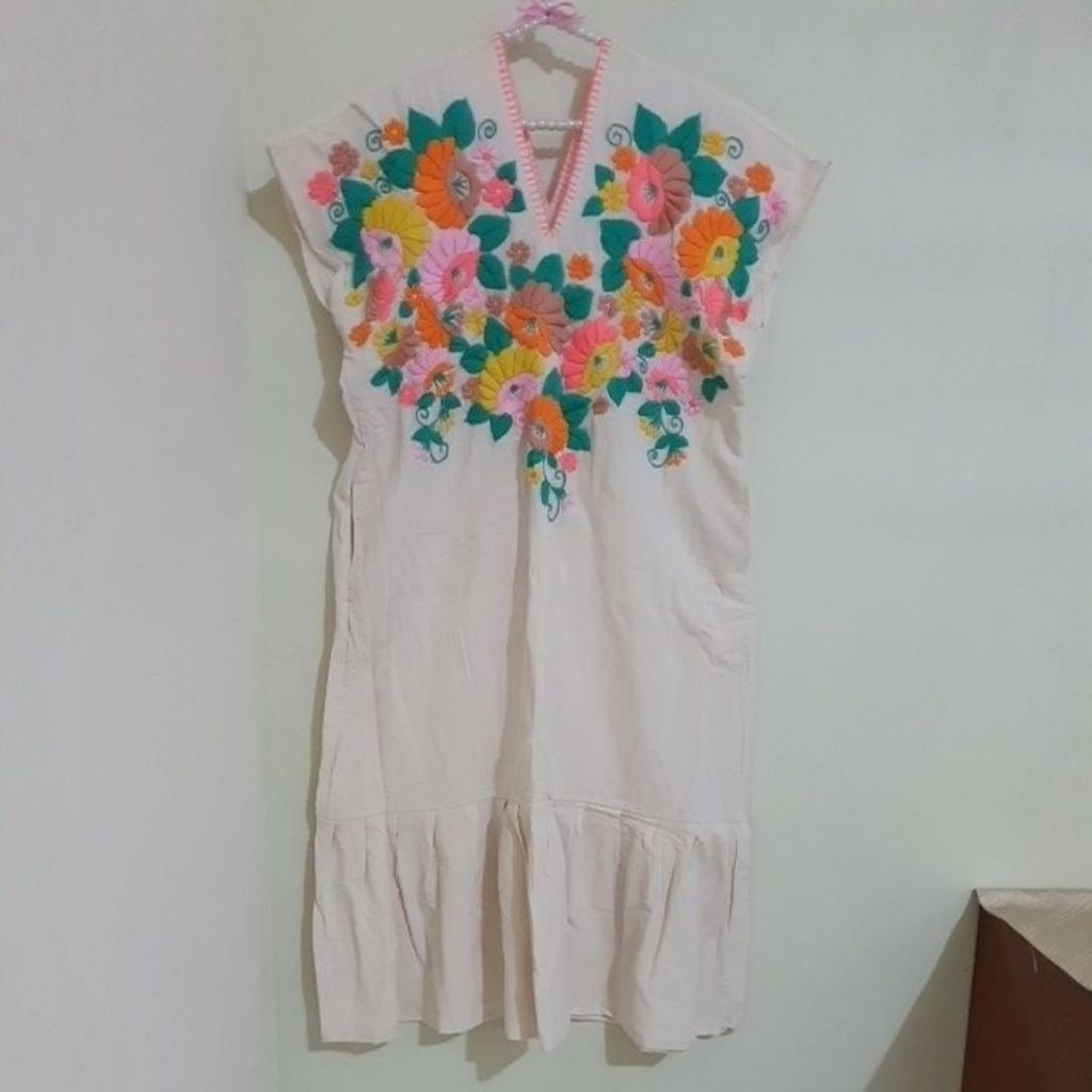 dress katun sulam asli bangkok handmade bukan bordir bunga