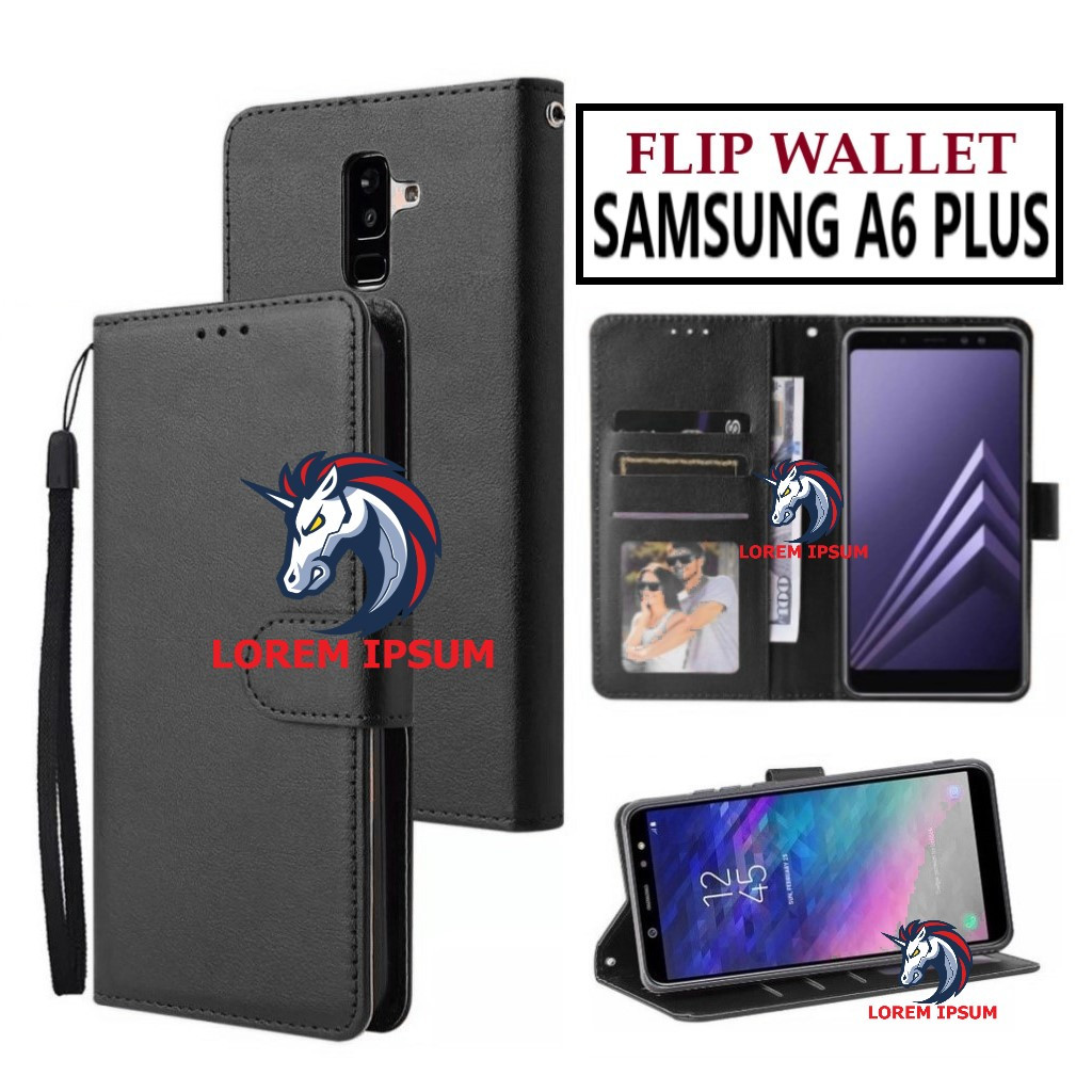 LEATHER CASING SAMSUNG A6+ CASE KULIT FLIP WALLET LEATHER KULIT PREMIUM SARUNG BUKA TUTUP KESING HP 
