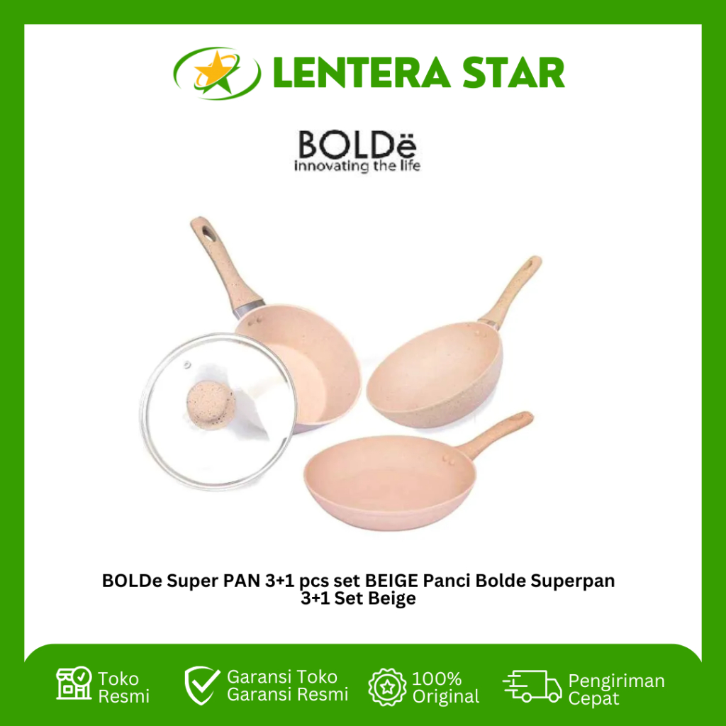 BOLDe Super PAN 3+1 pcs set BEIGE Panci Bolde Superpan 3+1 Set Beige