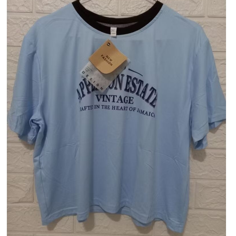 Crop Top Biru List Tulisan