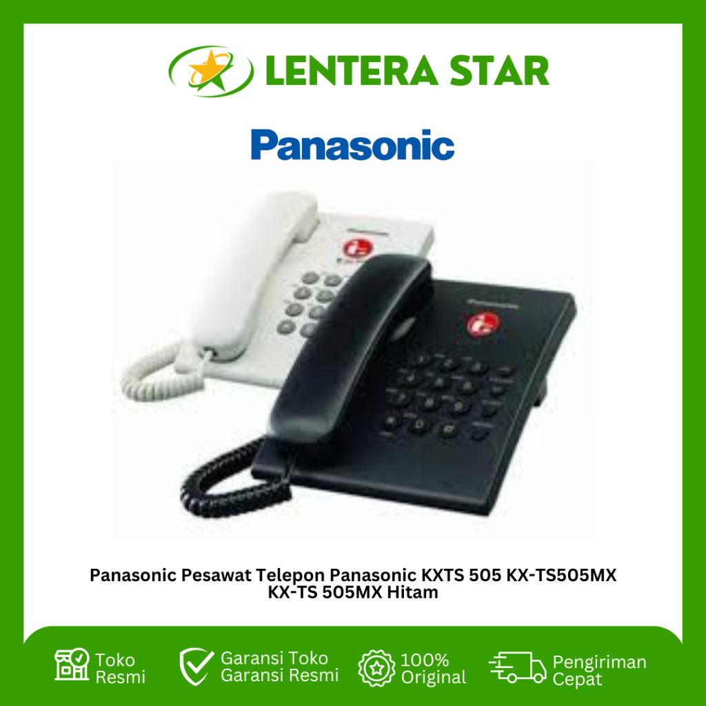 Panasonic Pesawat Telepon Panasonic KXTS 505 KX-TS505MX KX-TS 505MX Hitam Putih