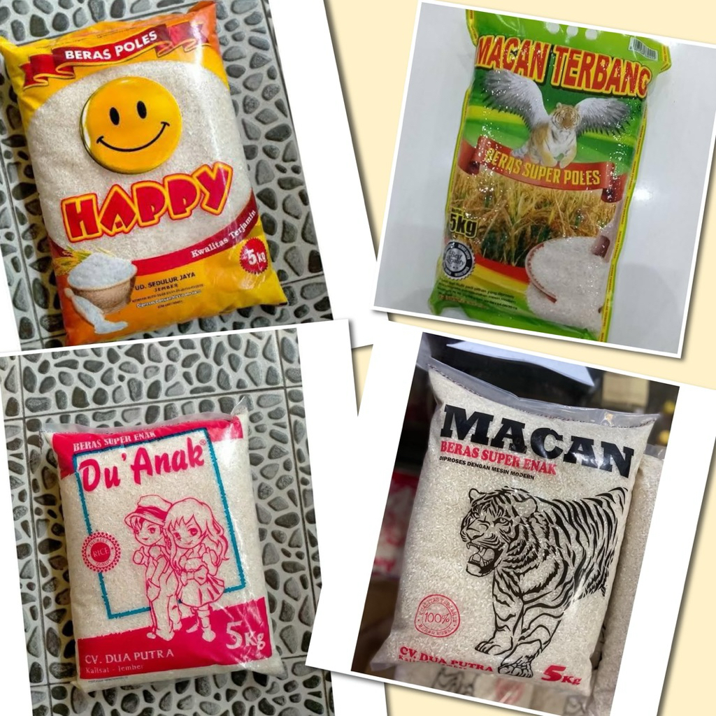 

❤️Raysanjaya❤️ Aneka macam Beras 5 kg ( Happy, Dua nak, Macan terbang, Macan hitam ) Termurah