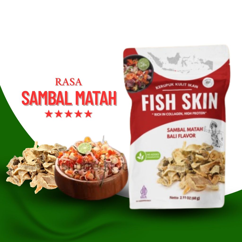 

Caliofish Kerupuk Kulit Ikan Fish Skin Sambal Matah - Keripik Kulit Ikan 60 gr