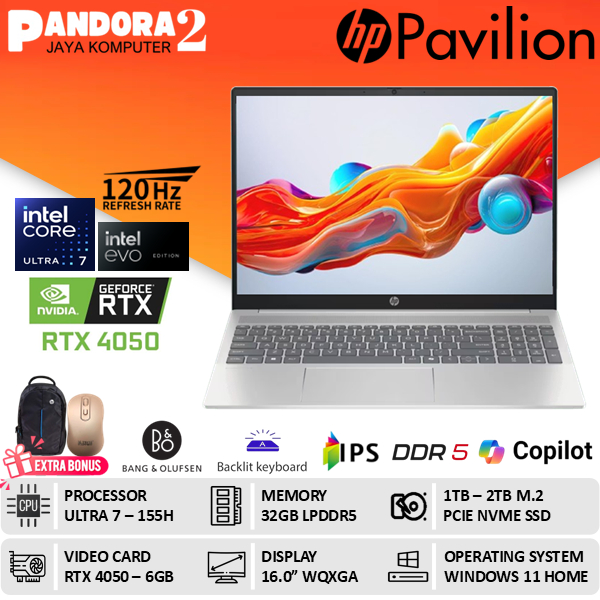 HP PAVILION PLUS 16 RTX 4050 INTEL EVO ULTRA 7 155H 32GB 1TB SSD WQXGA IPS 120HZ