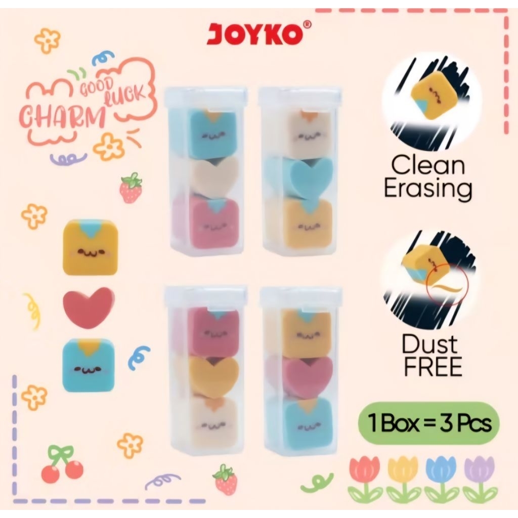 

Penghapus Eraser Joyko ER-134 Good Luck Charm 1 Tube isi 3 pcs