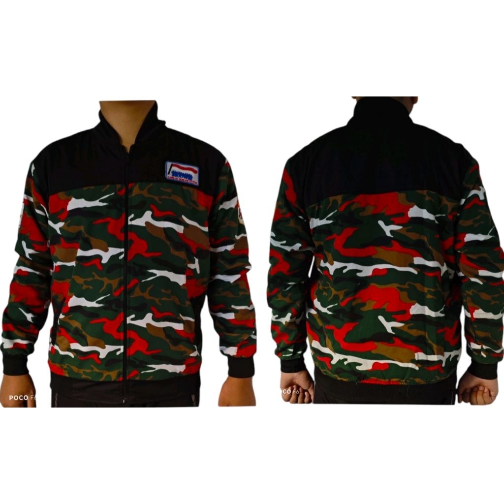 JAKET BOMBER LASKAR MERAH PUTIH KOMBINASI HITAM