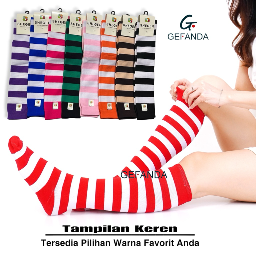 Kaos Kaki Panjang Selutut Belang-Belang/Kaos Kaki Salur Panjang Selutut.Selutut Belang