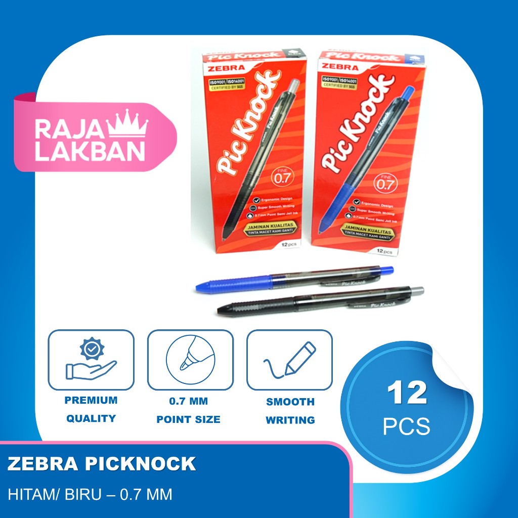 

Pulpen Klik Zebra Picknock 0.7 mm / Hitam/ Biru - Lusin
