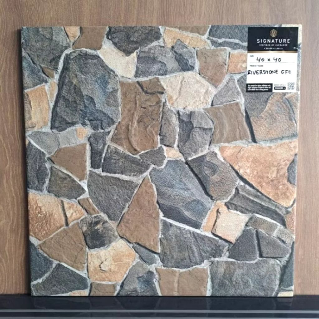 (Ongkir Diluar Aplikasi) Keramik Lantai Kasar 40x40 RIVERSTONE COFFEE Mulia