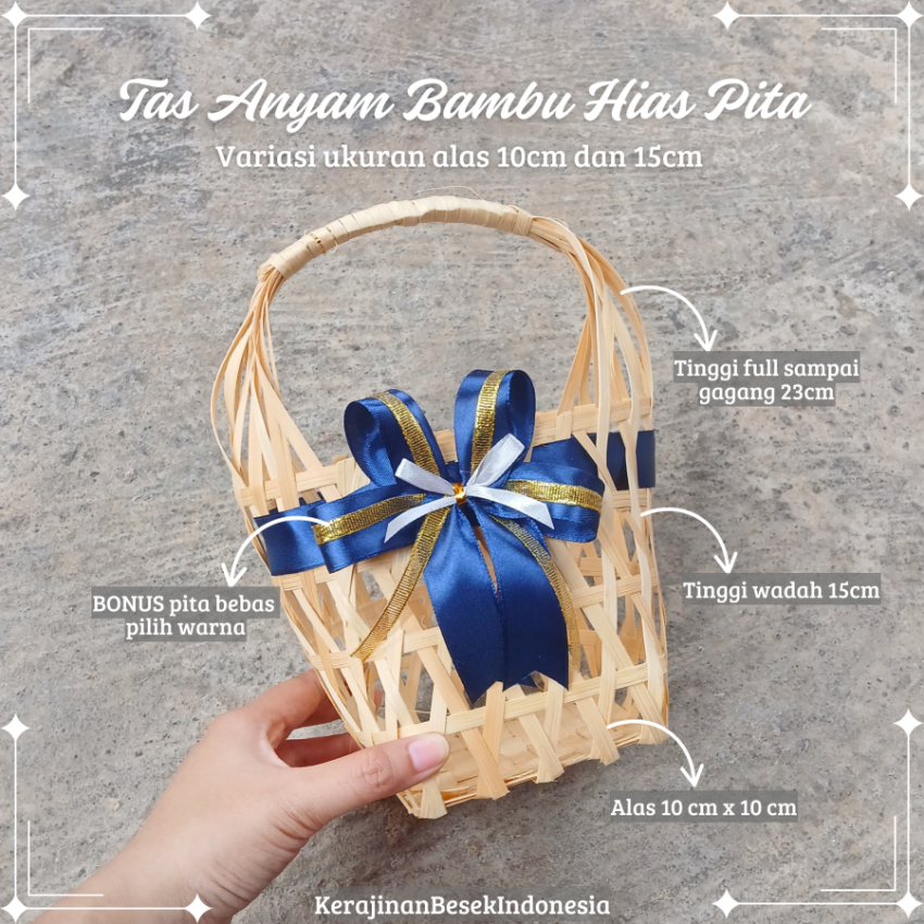 

TERMURAH GOODIE BAG SNACK ULANG TAHUN & HAMPERS MINI BONUS PITA Tas belanja 10cm dan 15cm bambu anyam souvenir