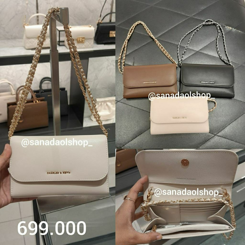 Dompet Panjang Lipat Zipper CK CNk C&K charles keith purse wallet dengan Detail Rantai