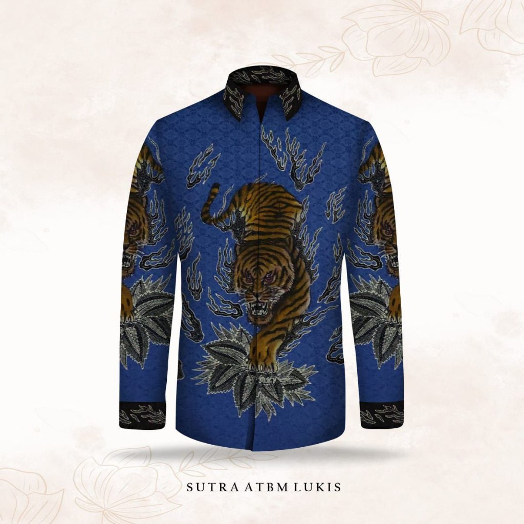 Bahan batik tulis Sutra 3D Lukis dan sutra gread A kemeja pria lengan panjang batik tulis ori 100%