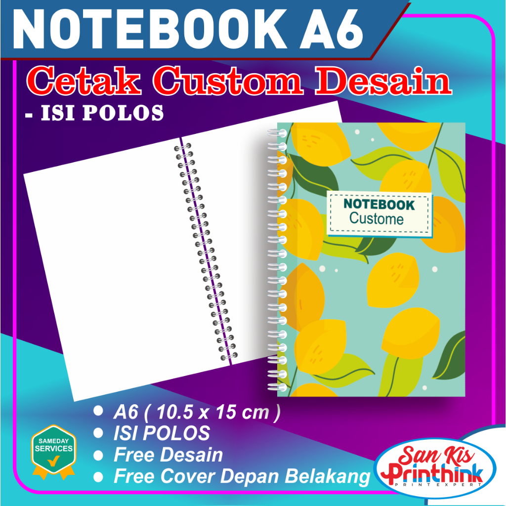 

Cetak NoteBook A6 Custom Desain Cover isi Polos 50 Lembar