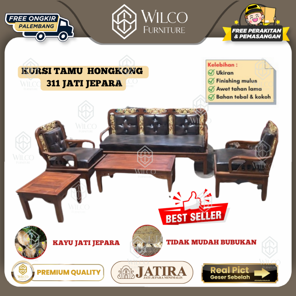 Kursi Tamu Jati JATIRA Hongkong Ukir 3111+Meja Tamu | Sofa Jati Jepara 3111 Murah Palembang
