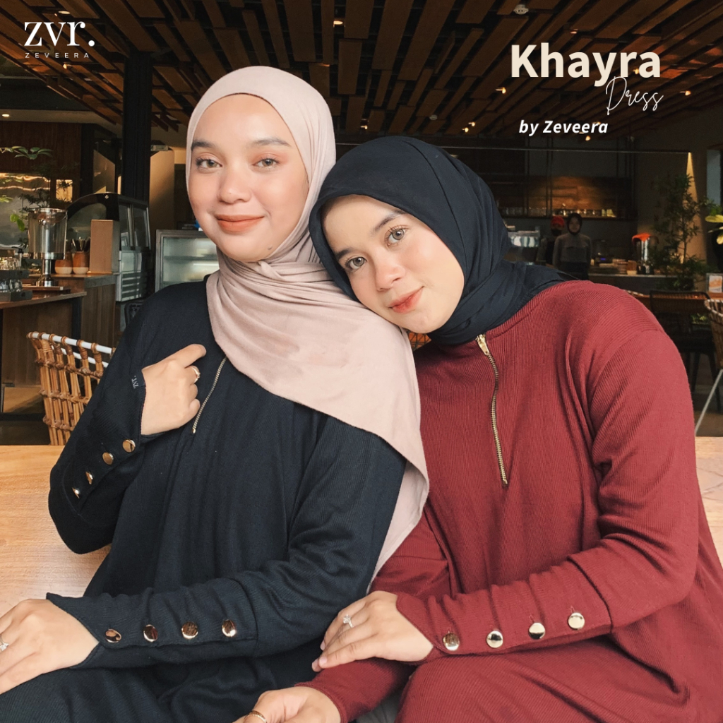 Zeveera | Khayra Dress Knit Button Zipper Gold Premium - Gamis Batwing Kasual Kekinian